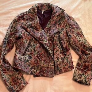 Free People tapestry motorcycle jacket size small